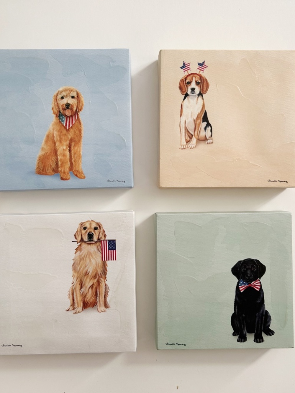 Home decor Patriotic Dog Square Canvas Set (4)